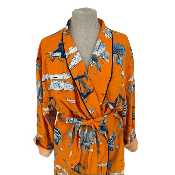 Katie Kime Houston Toile Midi Length Lounge Robe Orange L/XL - Picture 5 of 8